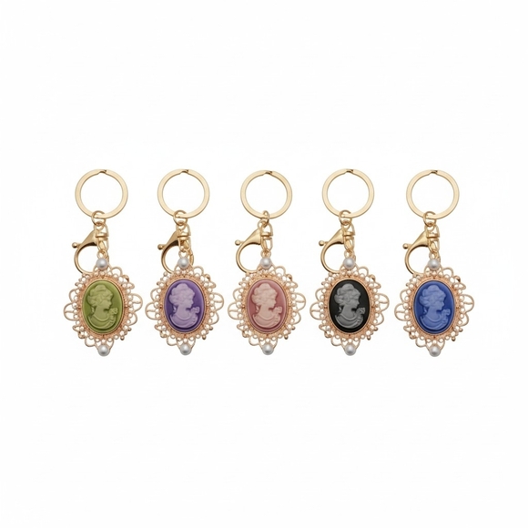 Gold Cameo Pearl Keychain - Available In Six Colors - Picture 2 of 11